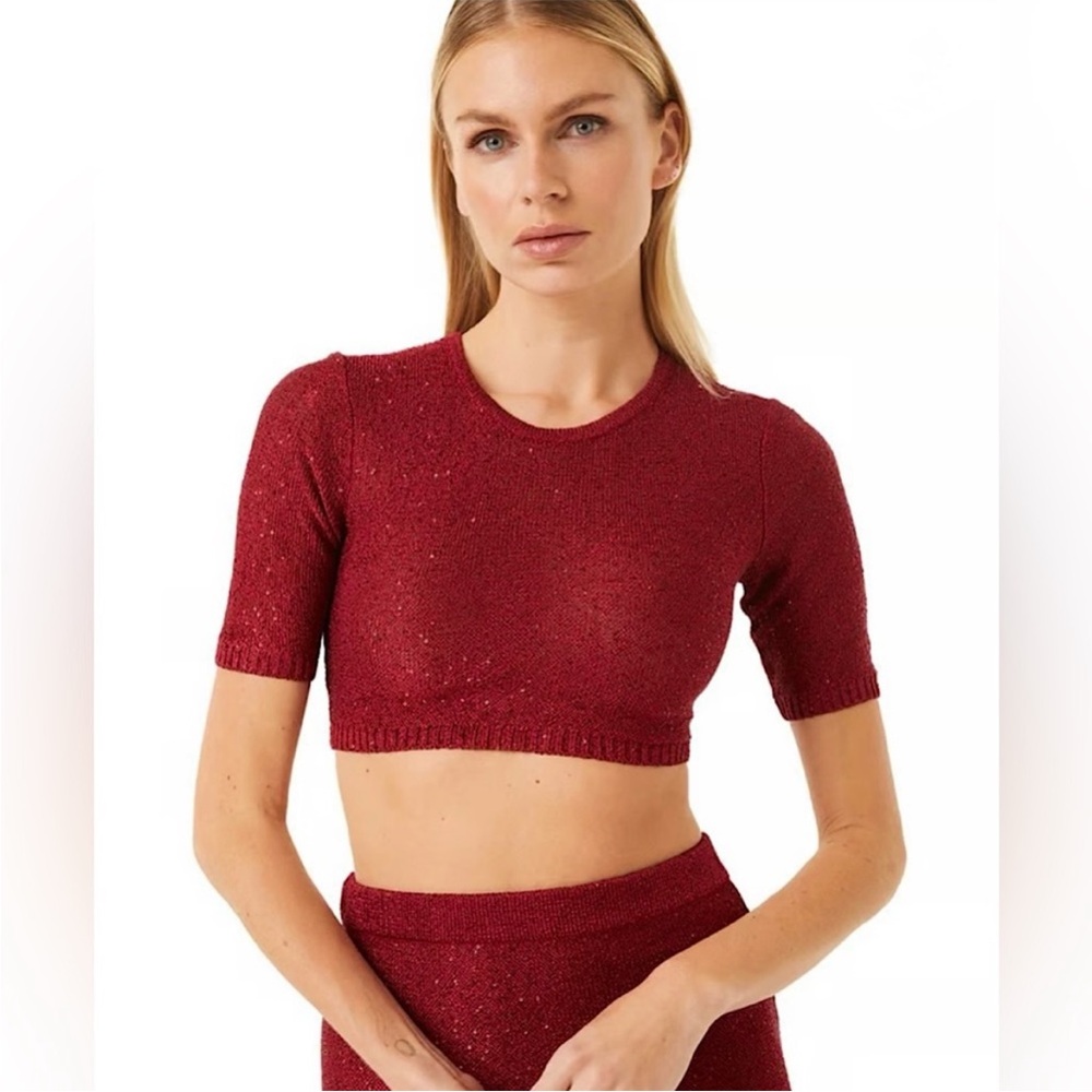 Misa Los Angeles Darya Sequin Crop Top NWT in Lipstick Red Size XS
